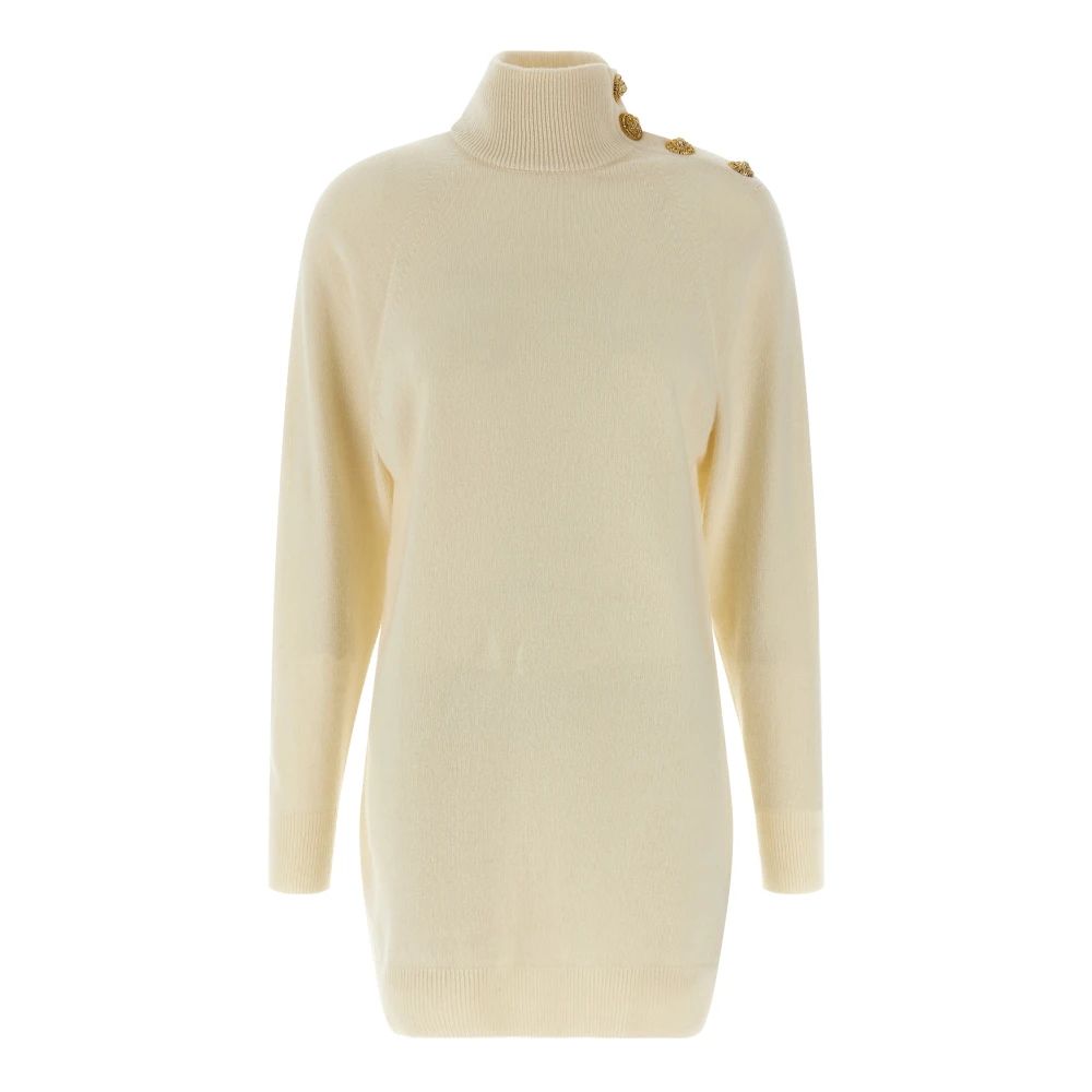 Balmain Women's Beige Short Cashmere Jumper Dress - Knitted Dresses - M - Dresses