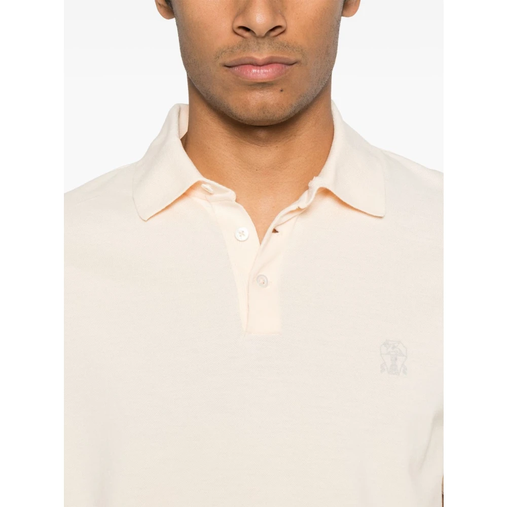BRUNELLO CUCINELLI Oranje Polo Shirt Ribbel Trim Logo Orange Heren