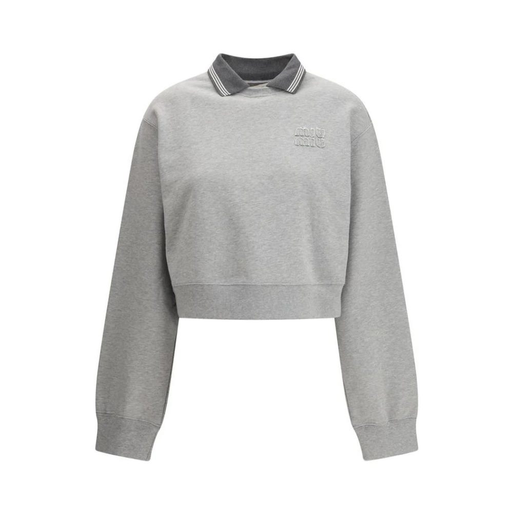 Miu Miu Women's Gray Embroidered Logo Sweatshirt