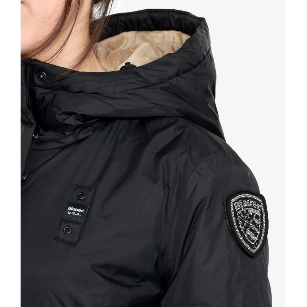 Blauer Zwarte Technische Jas met Capuchon Black Dames