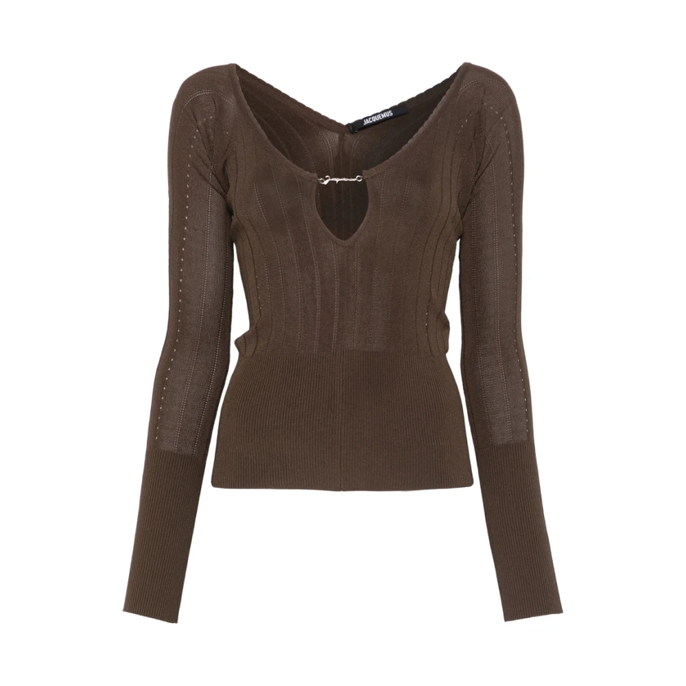 Jacquemus Bruine Sweater met scoop hals Brown Dames