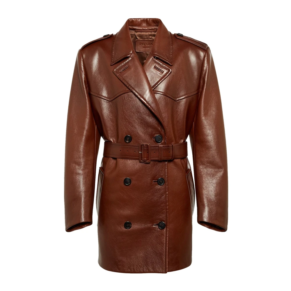 Prada Double-Breasted Coats Brown Dames