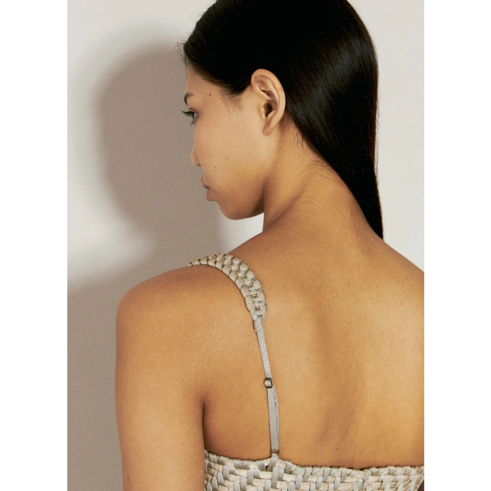 Isa Boulder Chevron-Weave Crop Top met Franjekraag Gray Dames