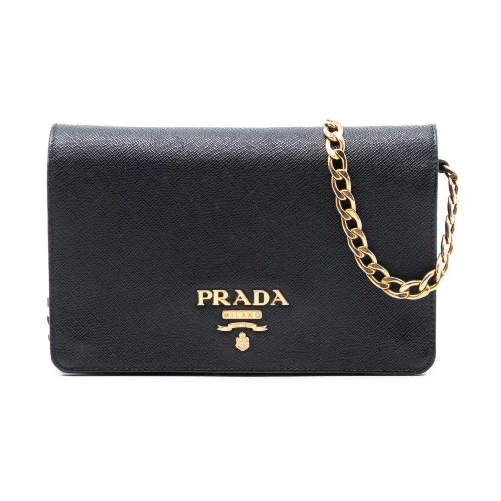 Prada Vintage Women's Black Pre-Owned Convertible Wallet On Chain