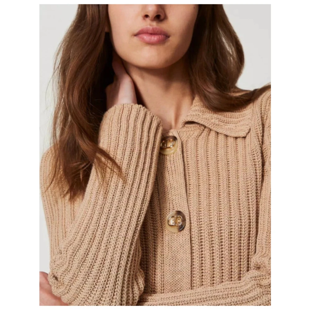 Twinset Gebreid jasje met uitlopende kraag Beige Dames