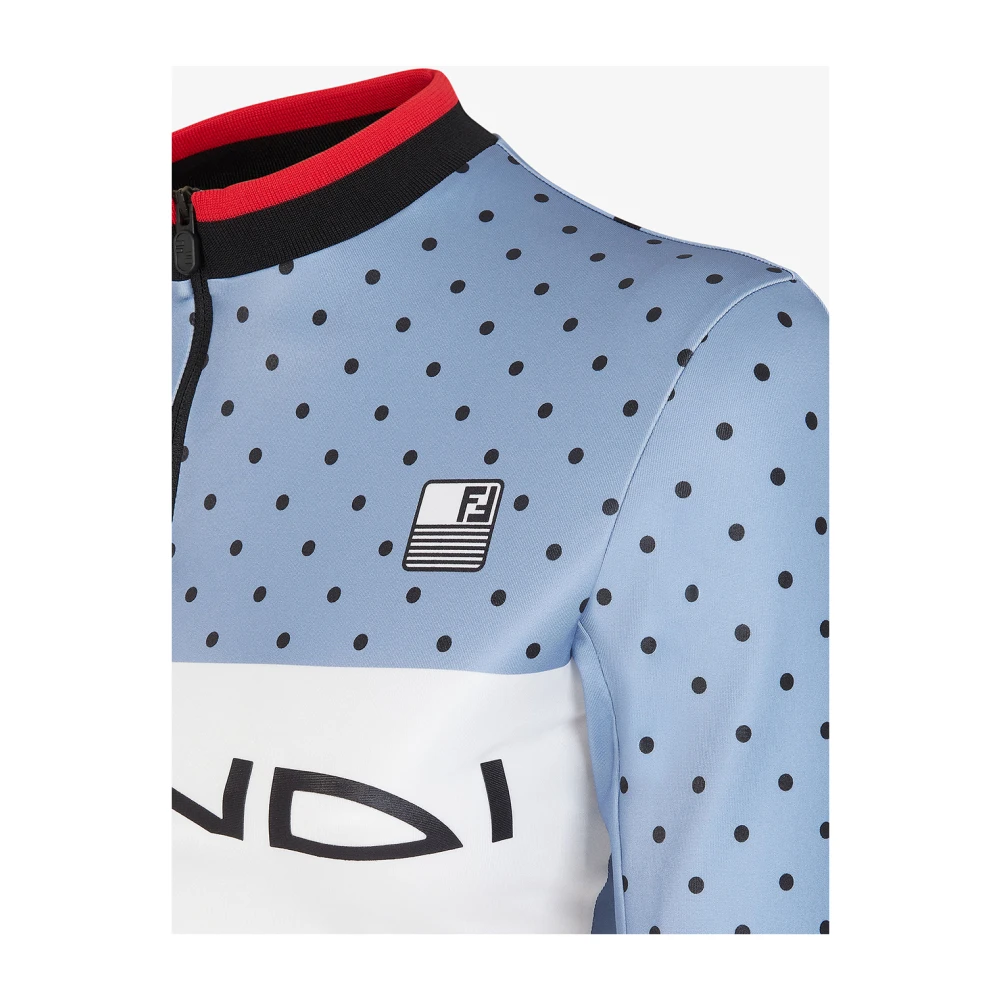 Fendi Blauw Gestreepte Crop Top met Halve Rits Blue Dames