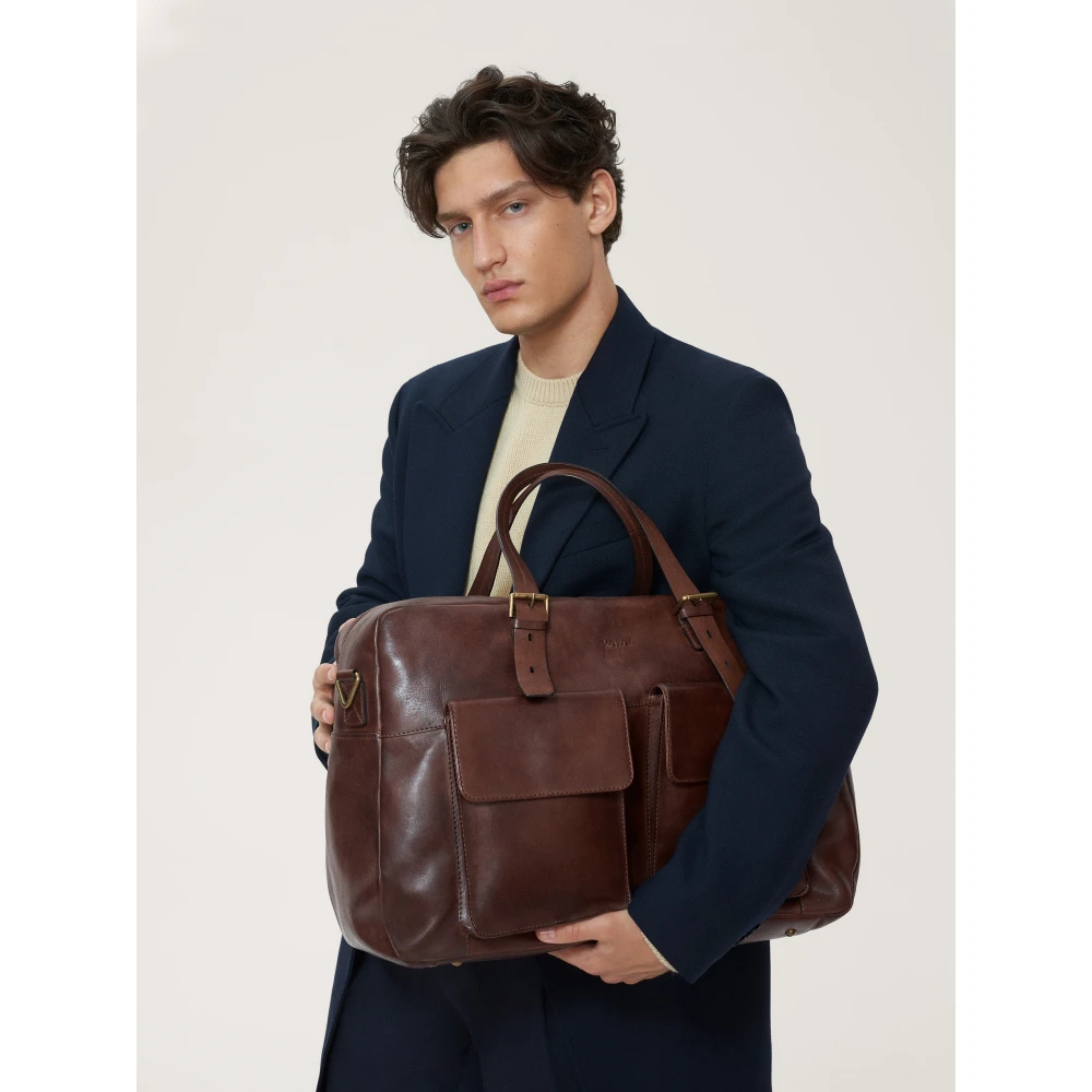 Kazar Elegant Grain Leather Travel Bag Brown Heren