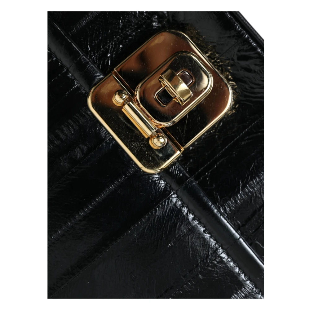 Dolce & Gabbana Elegante Schoudertas van Zwart Leer Black Dames