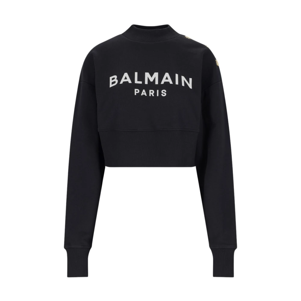 Balmain Katoenen Logo Sweatshirt Black Dames