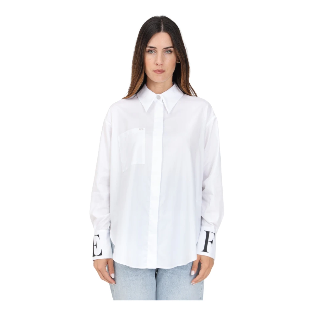 Elisabetta Franchi Elegante Witte Shirt met Monogram Manchetten White Dames
