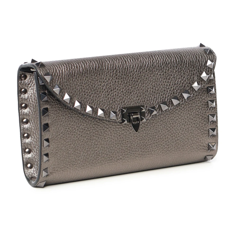 Valentino Garavani Studded Leren Kettingportemonnee Zilver Gray Dames