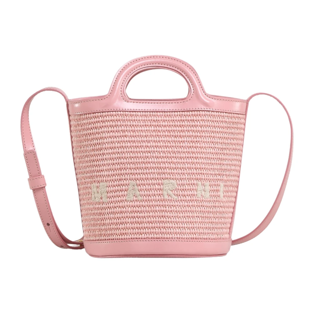 Marni Tropicalia kleine emmer tas in roze leer en raffia-effect stof Pink Dames