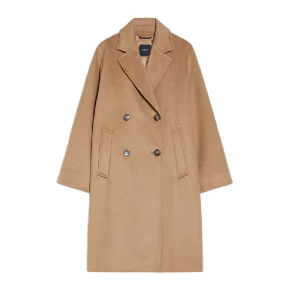 Max Mara Double-breasted wollen jas met brede revers Brown Dames