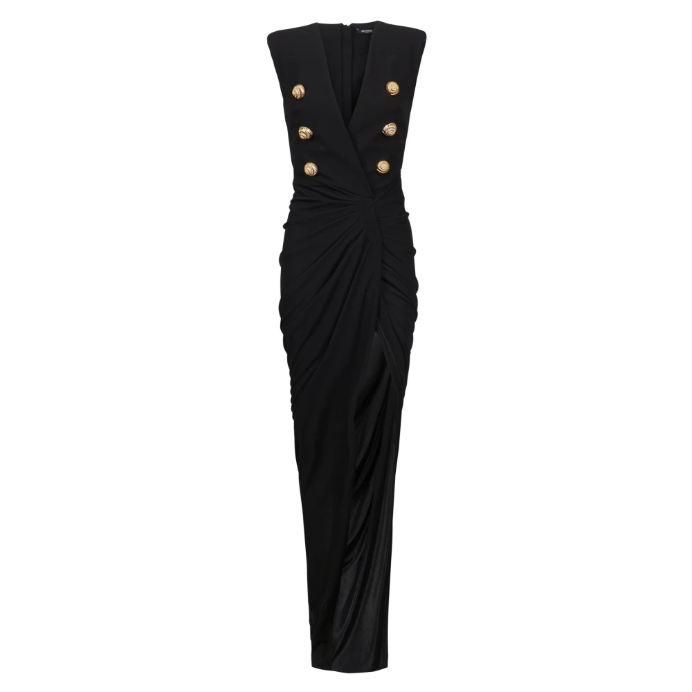 Balmain Lange op maat gemaakte krepe jurk Black Dames