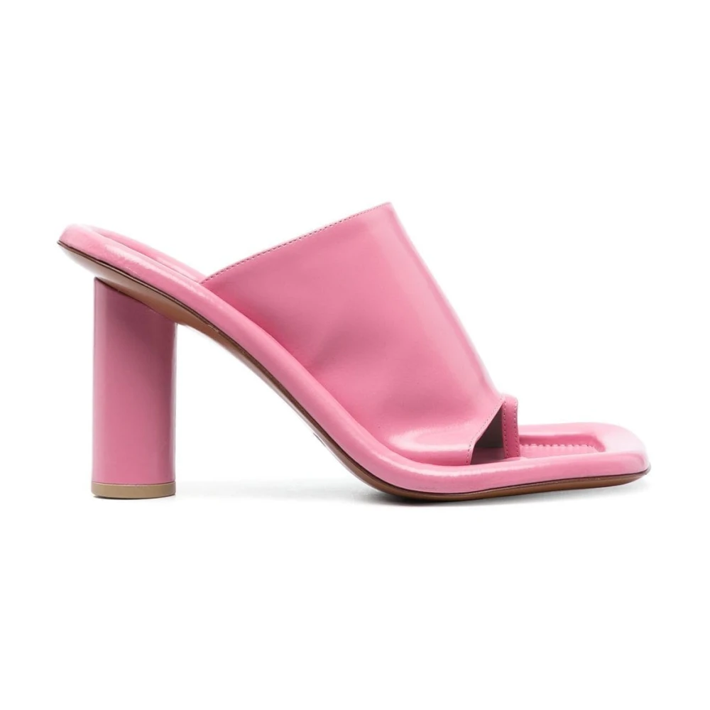 Ambush Pink Heeled Mules, Female, 6 Uk, Leather Square-Toe Mules