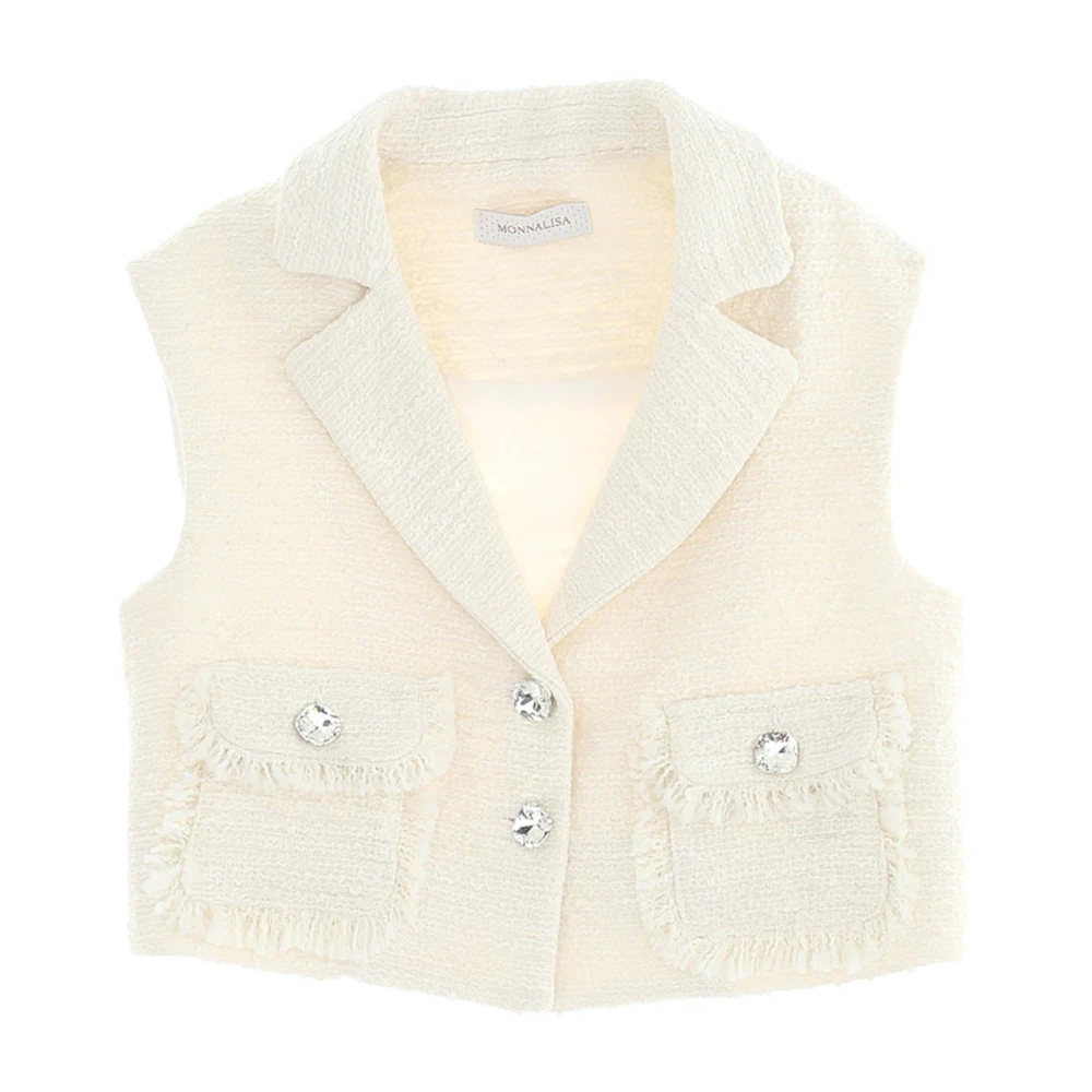 Monnalisa Girls White Waistcoats, 10 Y, Bouclé Gilet
