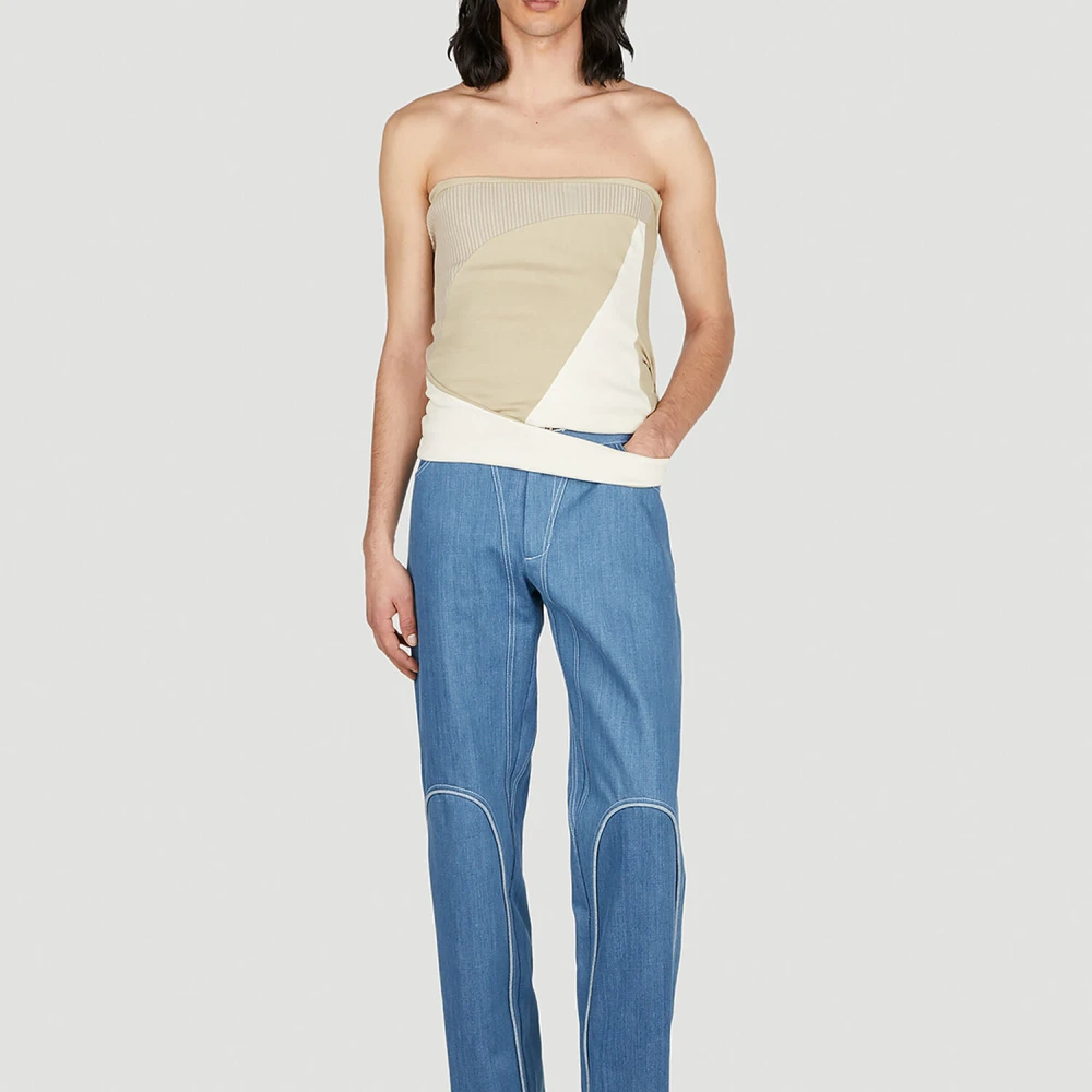 Mainline:RUS Fr.CA DE Katoenen Tube Top met Contrastpanelen Beige Heren