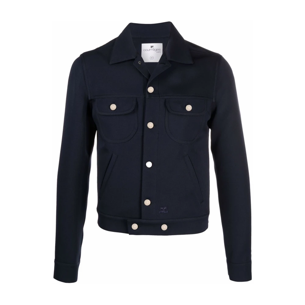 Courrèges Blauw Geborduurd Logo Katoenen Overhemd Blue Heren
