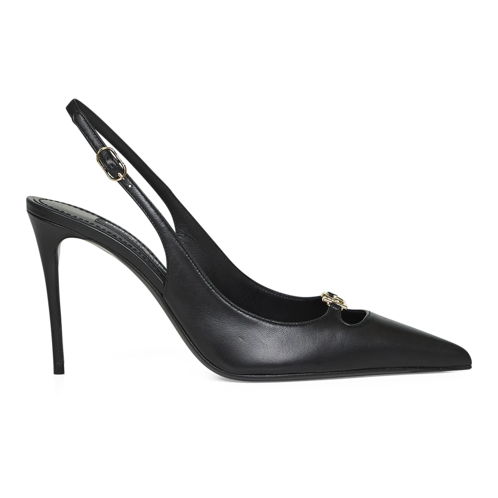 Dolce & Gabbana Leather Pump With Metal Dg Logo - Female - Pumps - Black - 4 Uk - Shoes
