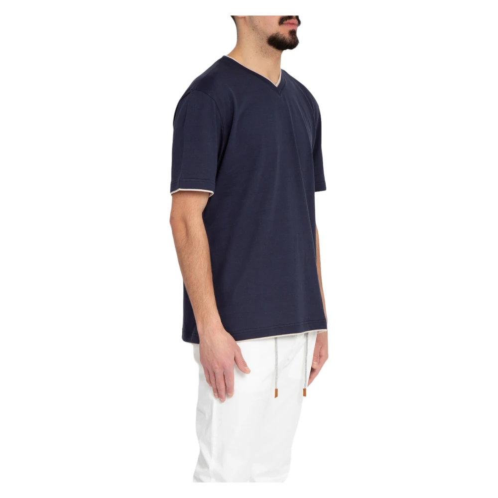 Eleventy V-hals Tee in Giza Katoen Blue Heren