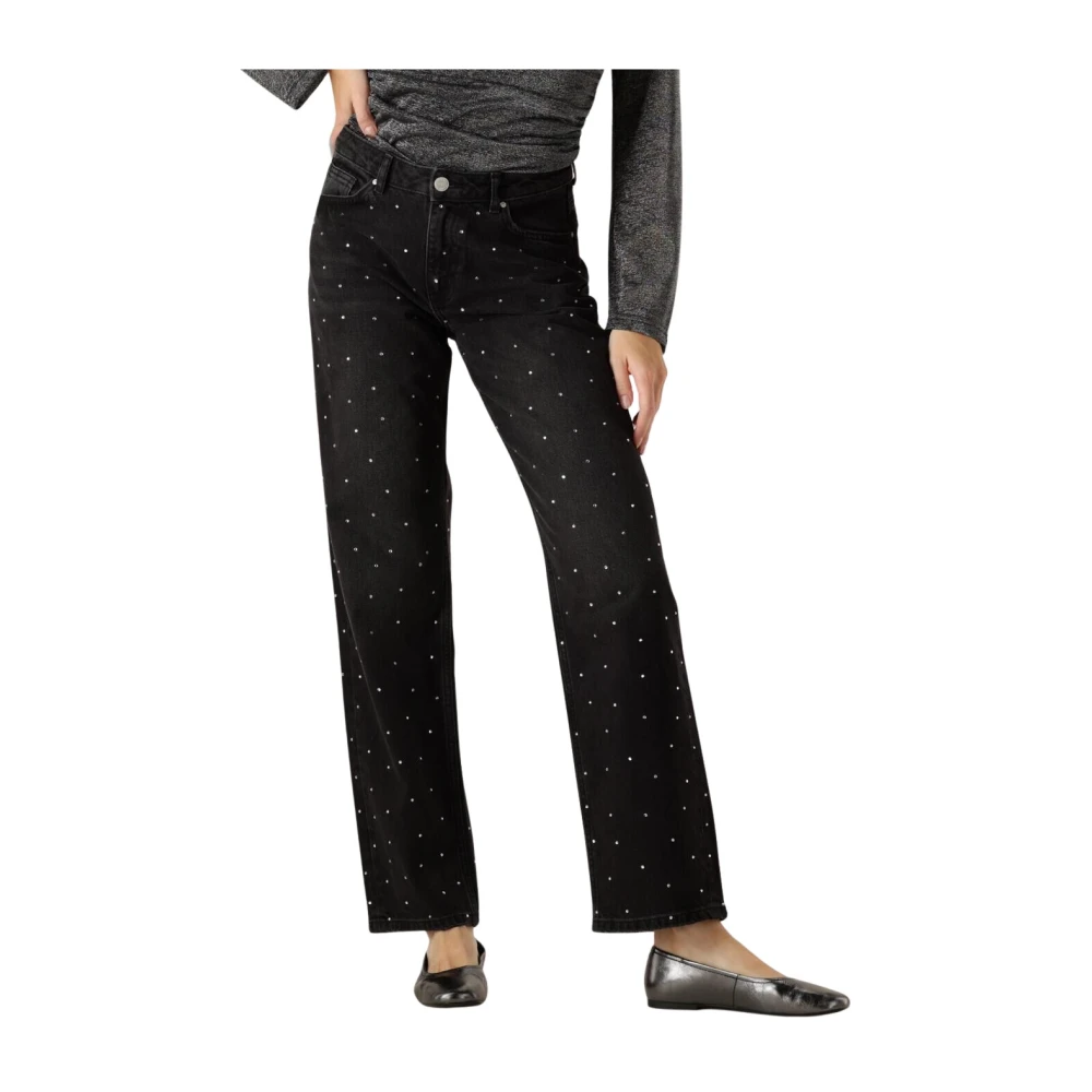 Envii Zwarte Straight Leg Jeans met Zilveren Details Black Dames