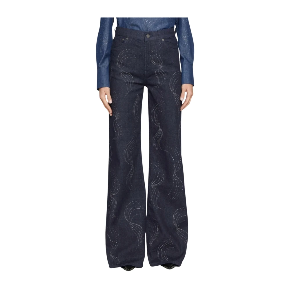 Dondup Hoge taille wijde jeans met strass Blue Dames