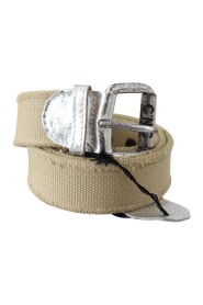 Beige Cotton Rustic Logo Buckle Belt