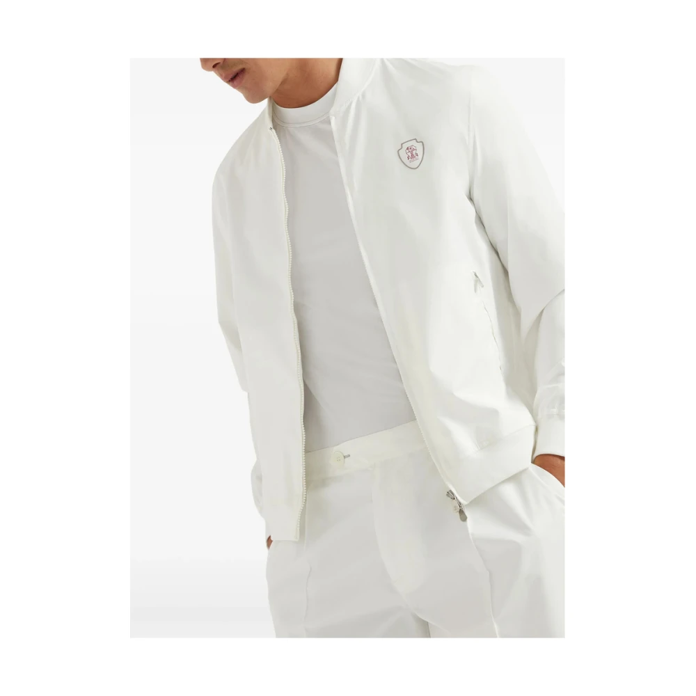 BRUNELLO CUCINELLI Witte Rits Sweatshirt met Geborduurd Logo White Heren