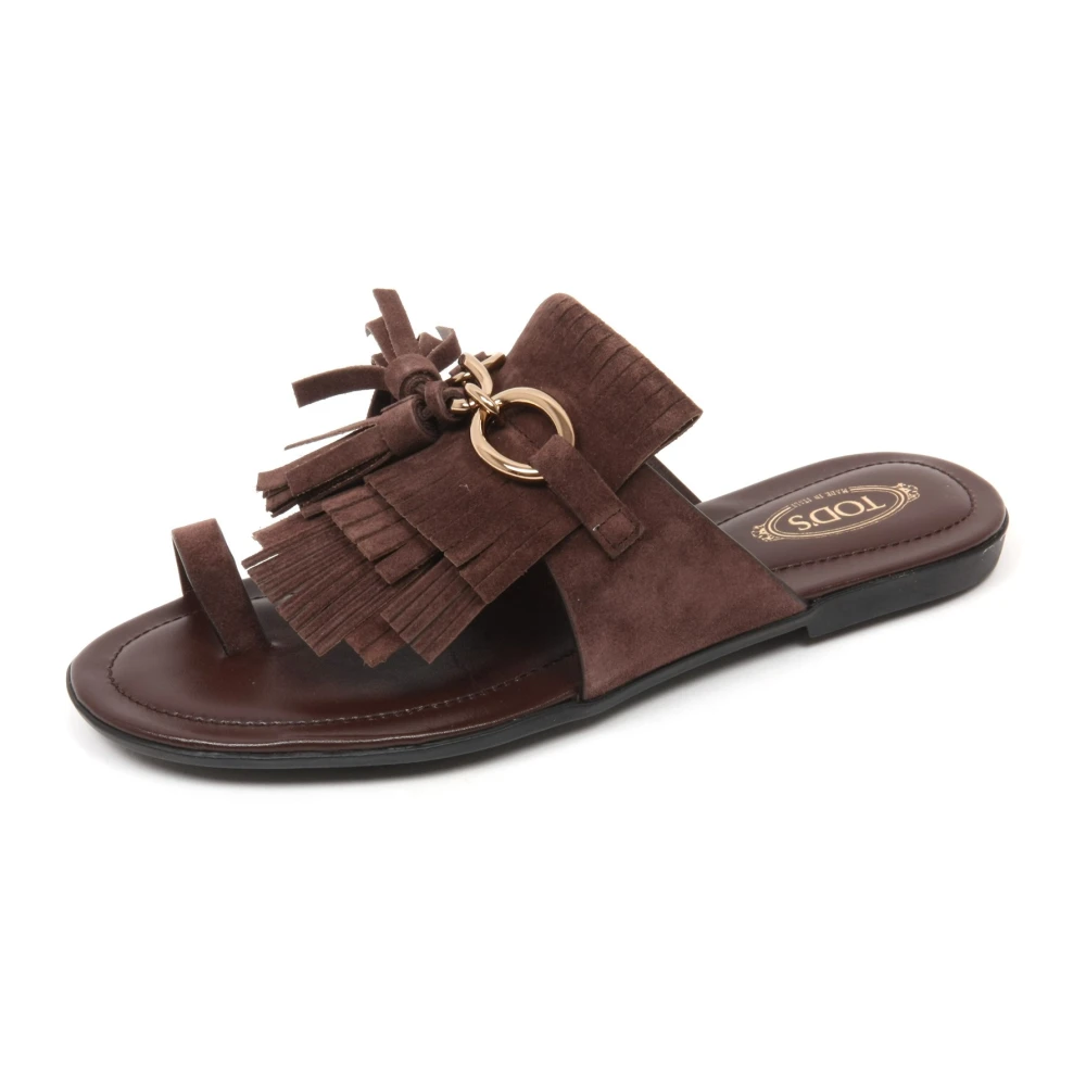 Tod's Women's Brown Fringe Sandal Made In Italy