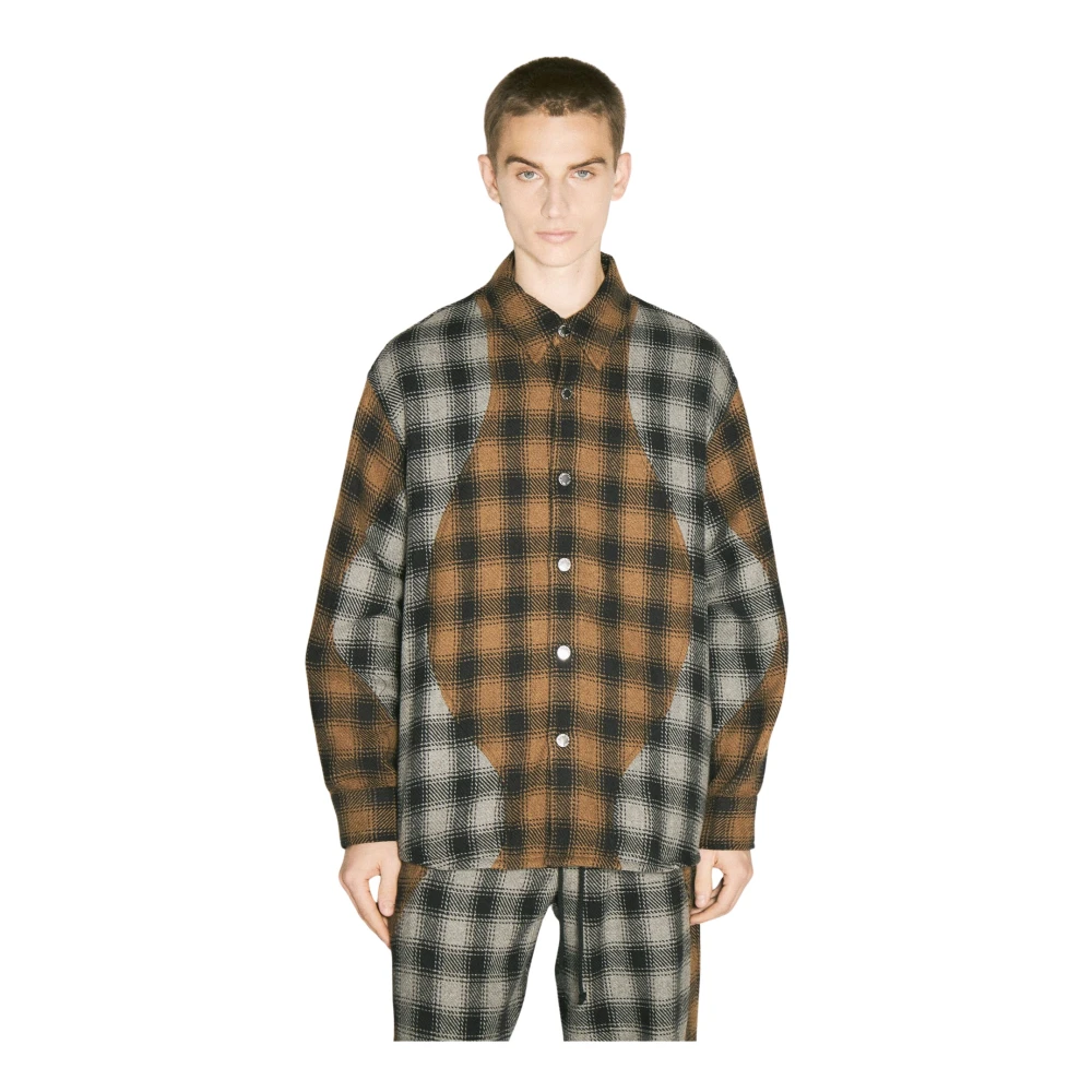 Song For The Mute Men's Brown Light Jackets, M, Checkered Cotton Blend Shirt Jacket