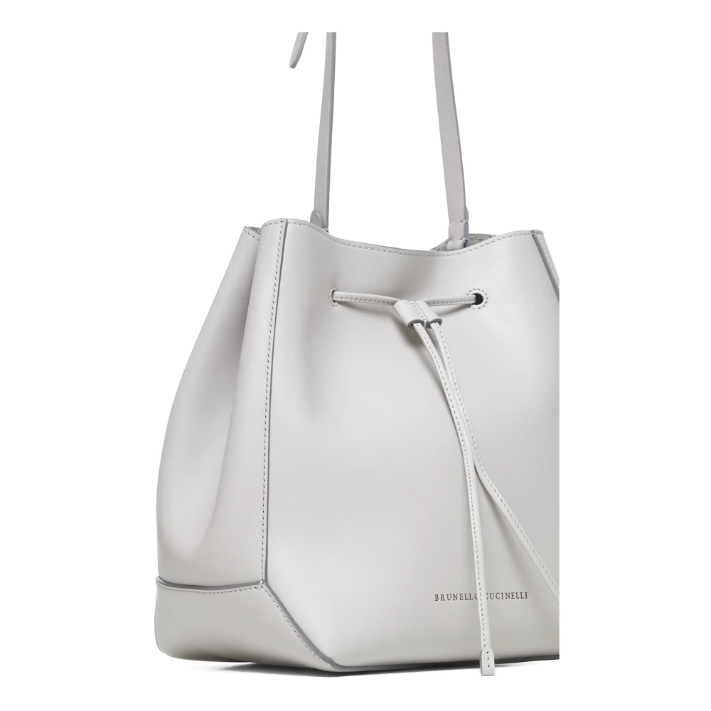 BRUNELLO CUCINELLI Ecru Leren Bucket Bag met Monile Randen Beige Dames