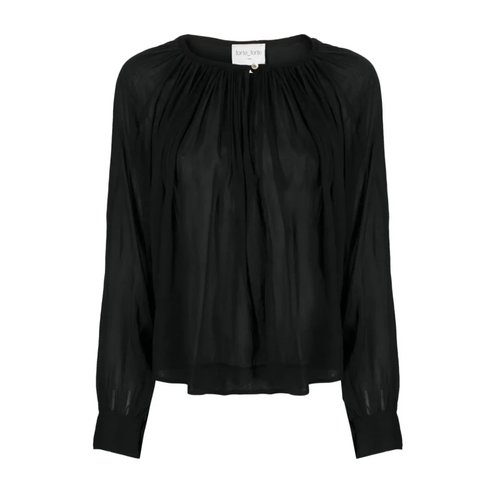 Forte Forte Women's Black Blouses, Xl, Bohemian Cocoon Silk Cotton Blouse