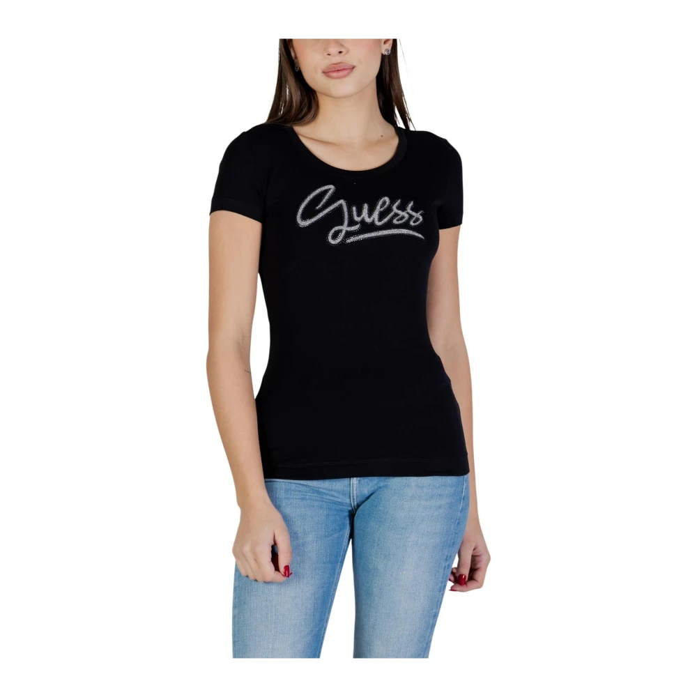 Guess Women's Black Round Neck Short Sleeve Cotton T-Shirt