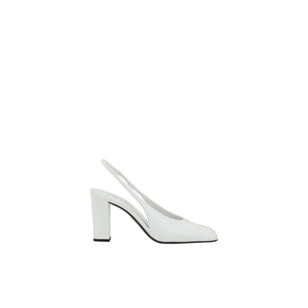 Prada Vierkante Neus Leren Slingback Pumps White Dames