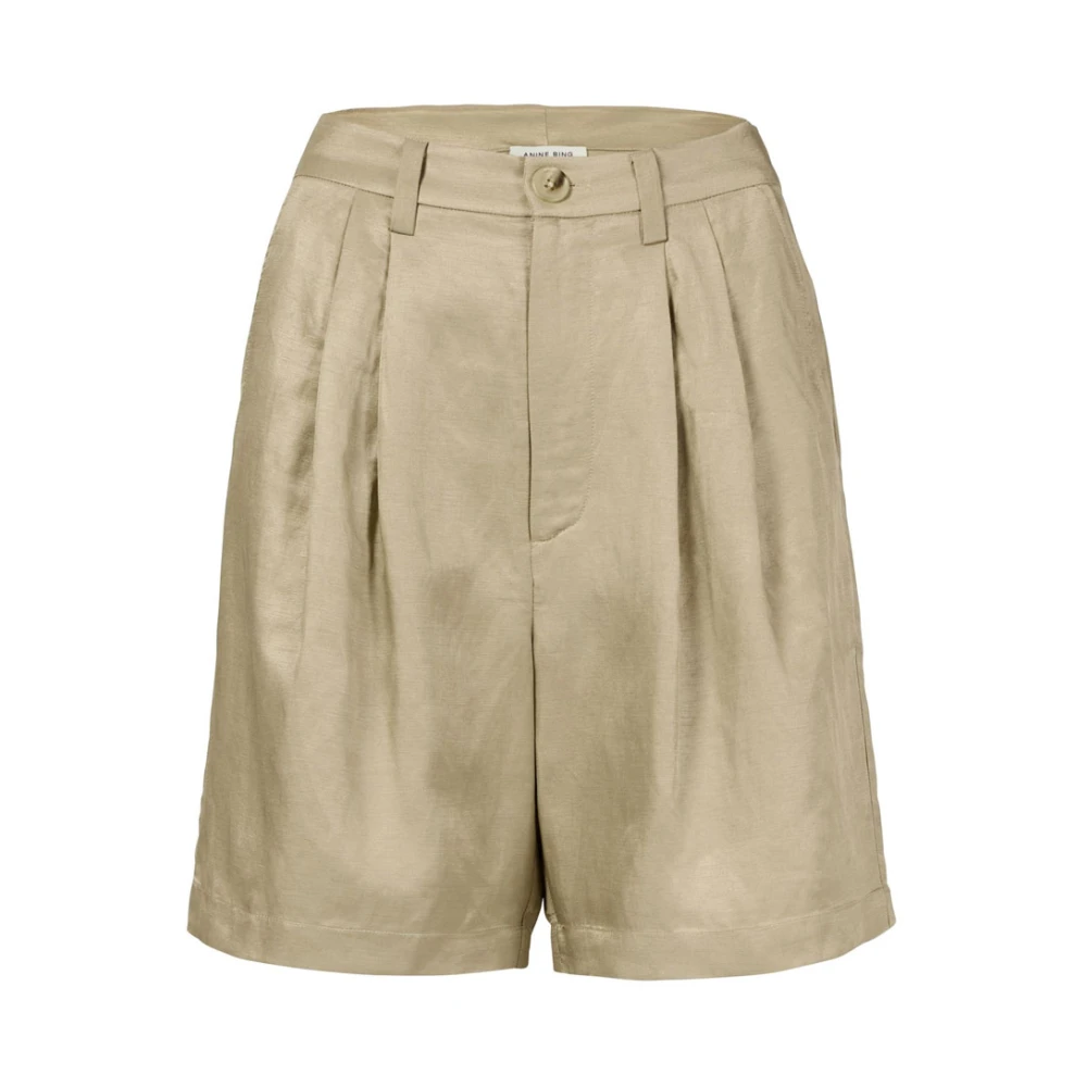 Anine Bing Casual Linnen Shorts met Plooien aan de Voorkant Beige Dames