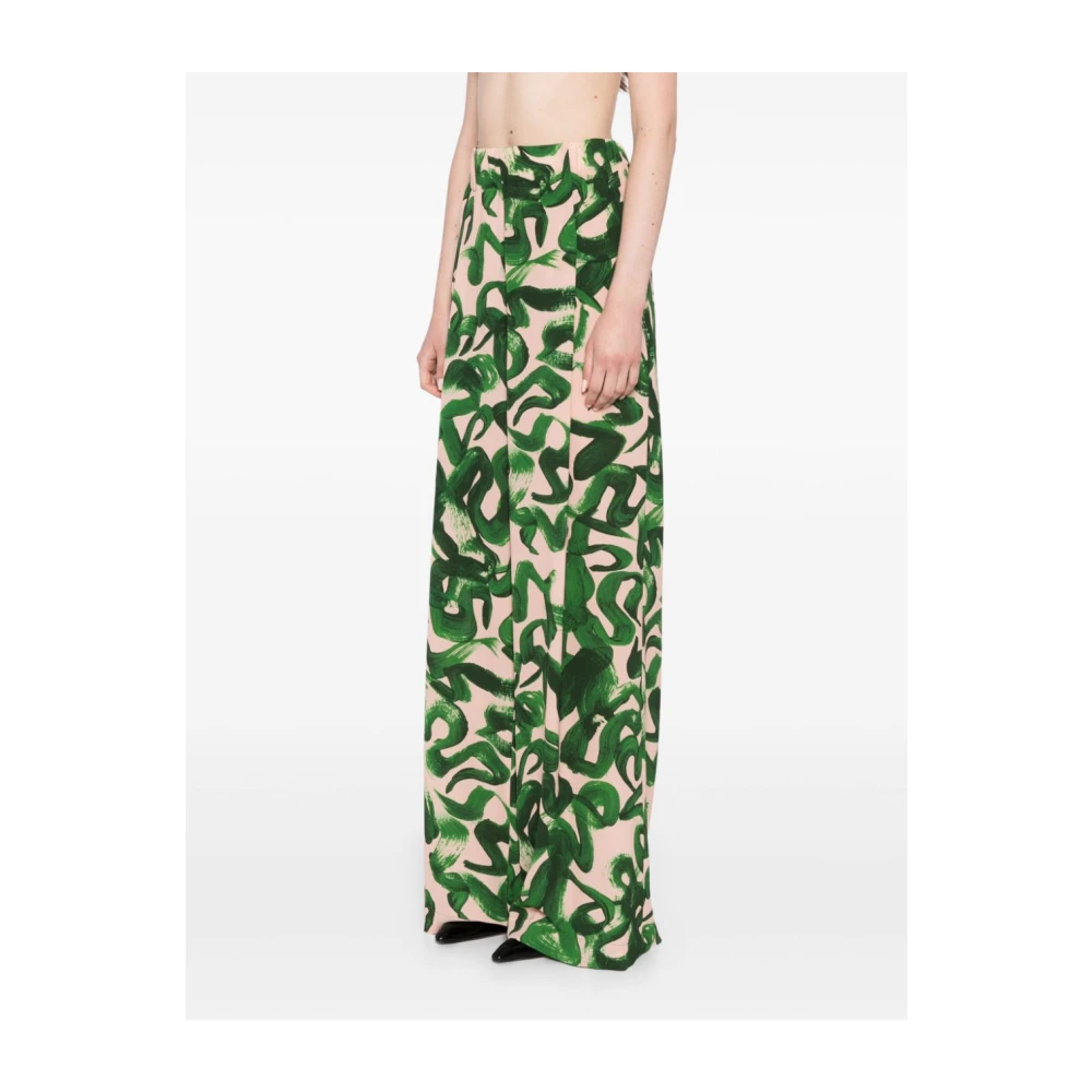 Dries Van Noten Abstracte Kwaststreek Wijde Broek Green Dames