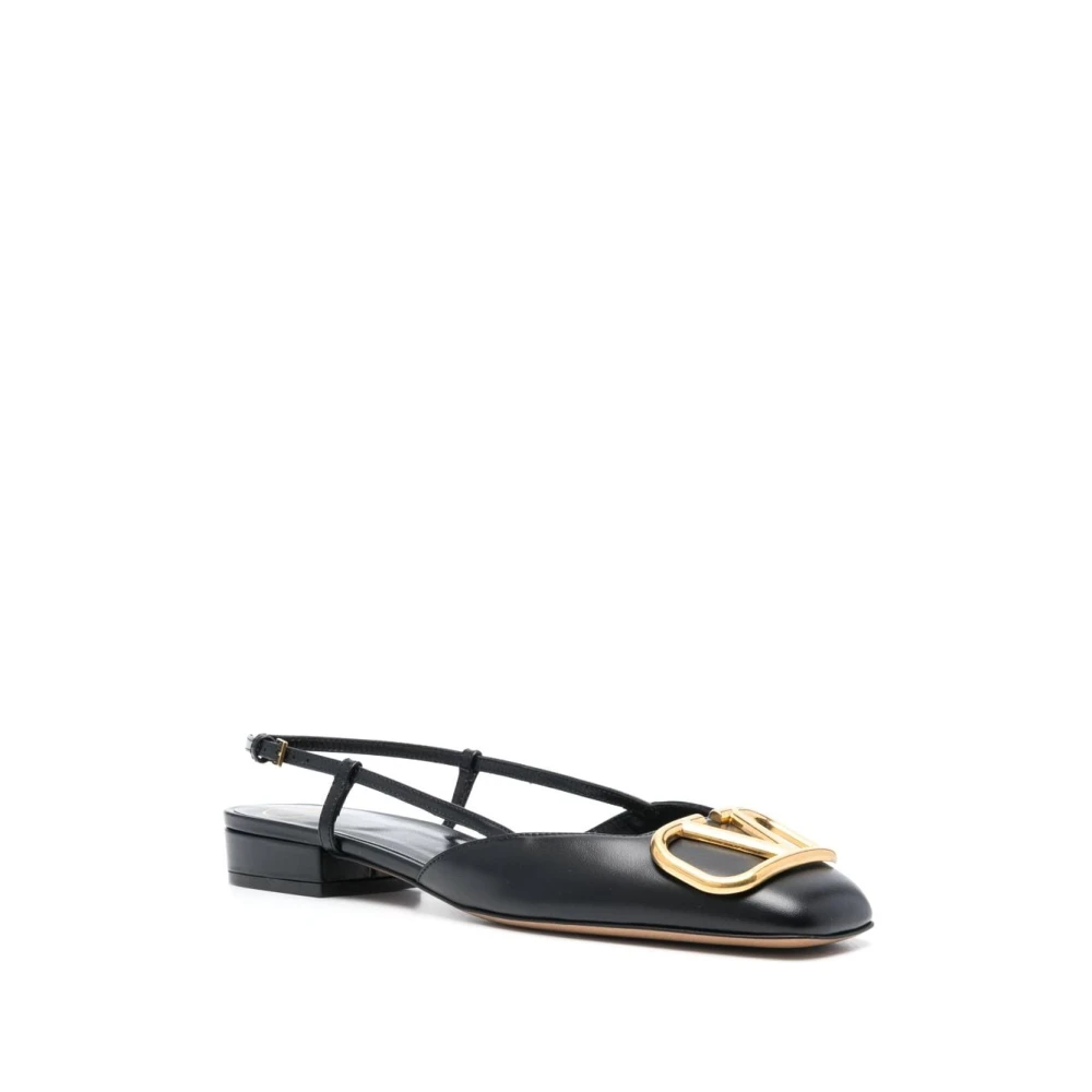 Valentino Garavani Zwarte VLogo Leren Slingback Ballerina Schoenen Black Dames