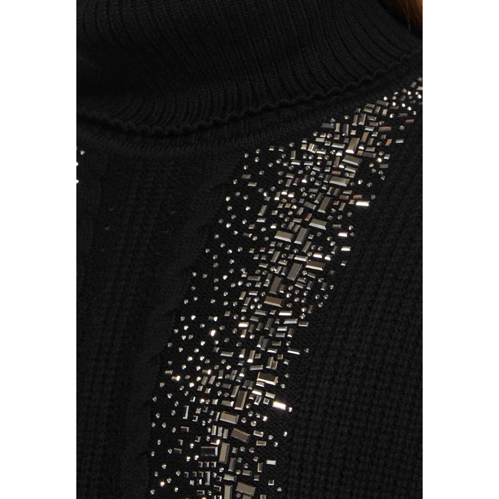 Max Mara Zwarte Wollen Oversized Trui met Spiegelborduursel Black Dames