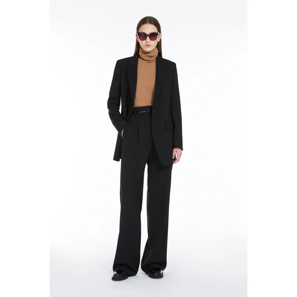 Max Mara Studio Hoge taille wollen broek Zwart Black Dames