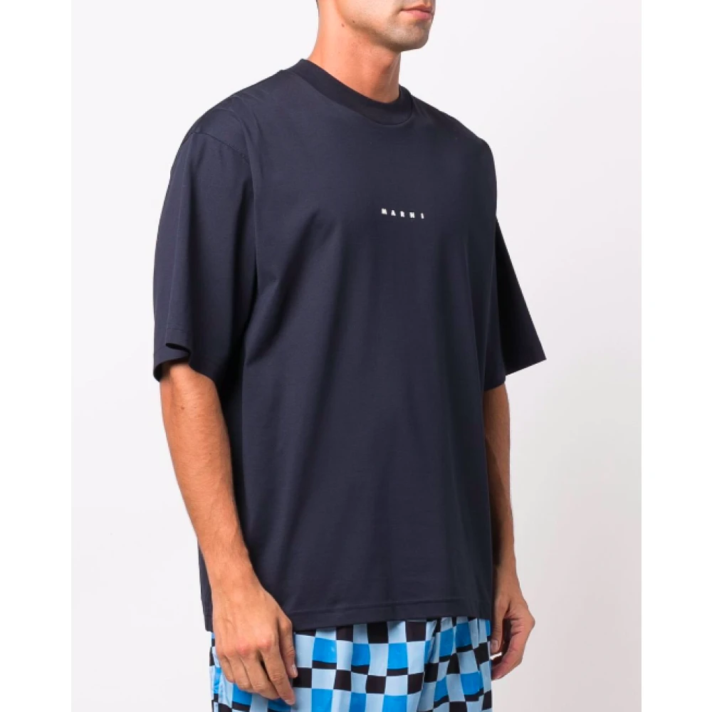 Marni Blauw Zwart Logo T-shirt Blue Heren