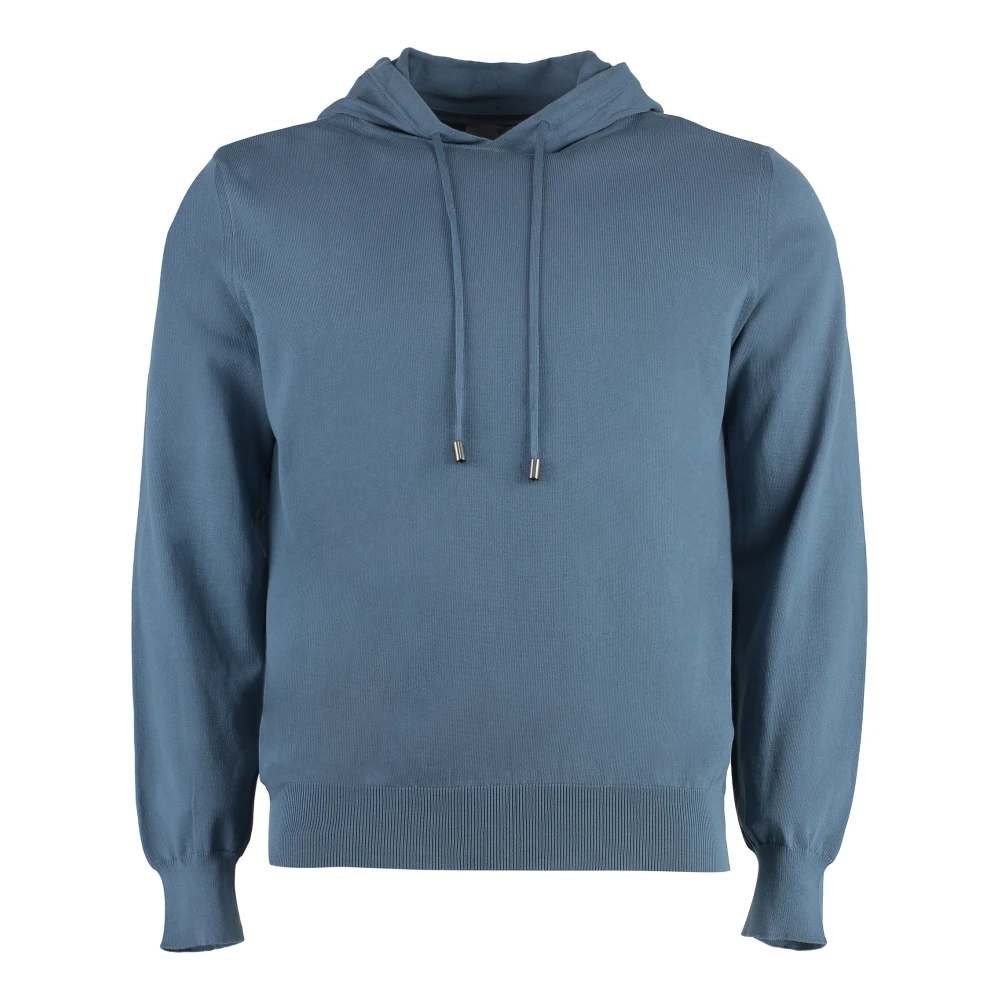 Canali Gebreide hoodie van katoen met ribboorden Blue Heren
