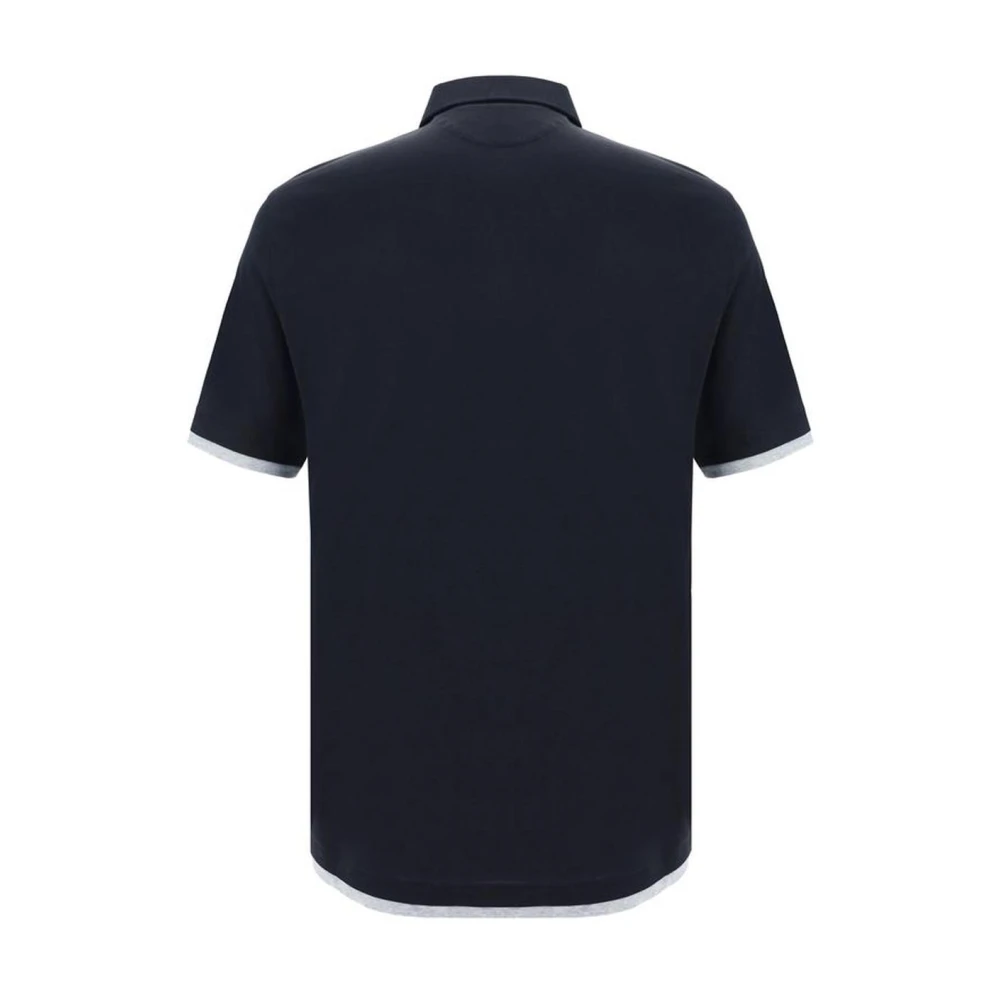 BRUNELLO CUCINELLI Zijden Polo Shirt met Dubbellaags Ontwerp Black Heren