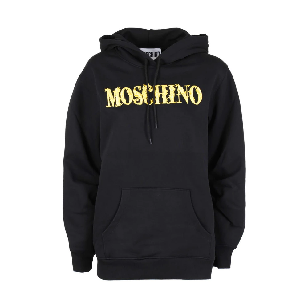 Moschino Couture Hoodie Gotisch Logo Geborduurd Black Dames