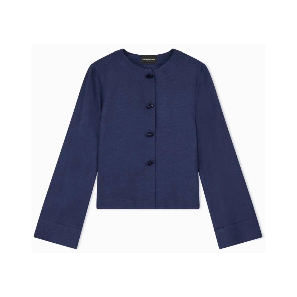 Emporio Armani Kvinno Blå Blusar & Skjortor Dam, 2XL, Jacquardstickad Micro Leopard Blus