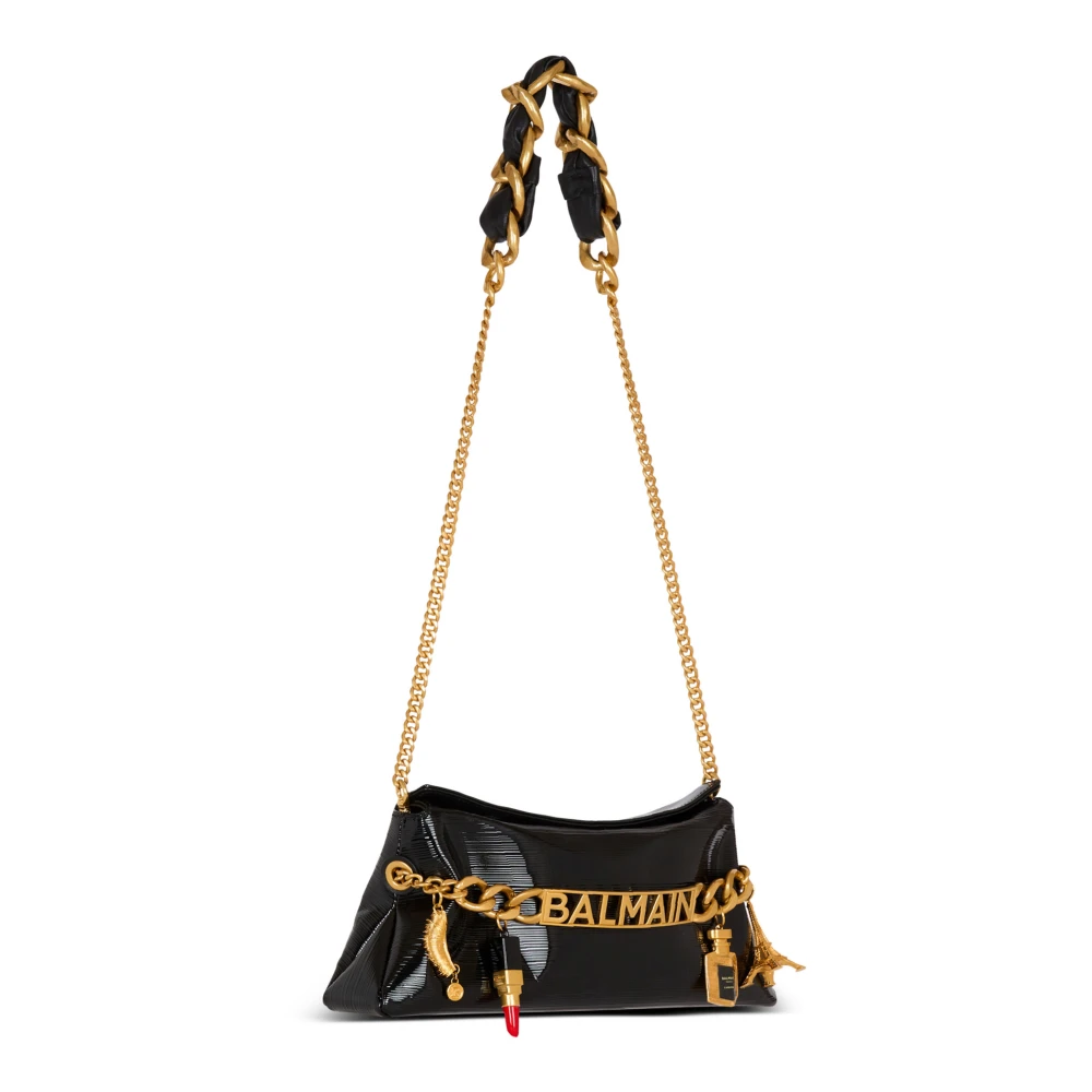 Balmain 1945 Zachte clutch in gestreept lakleer Black Dames