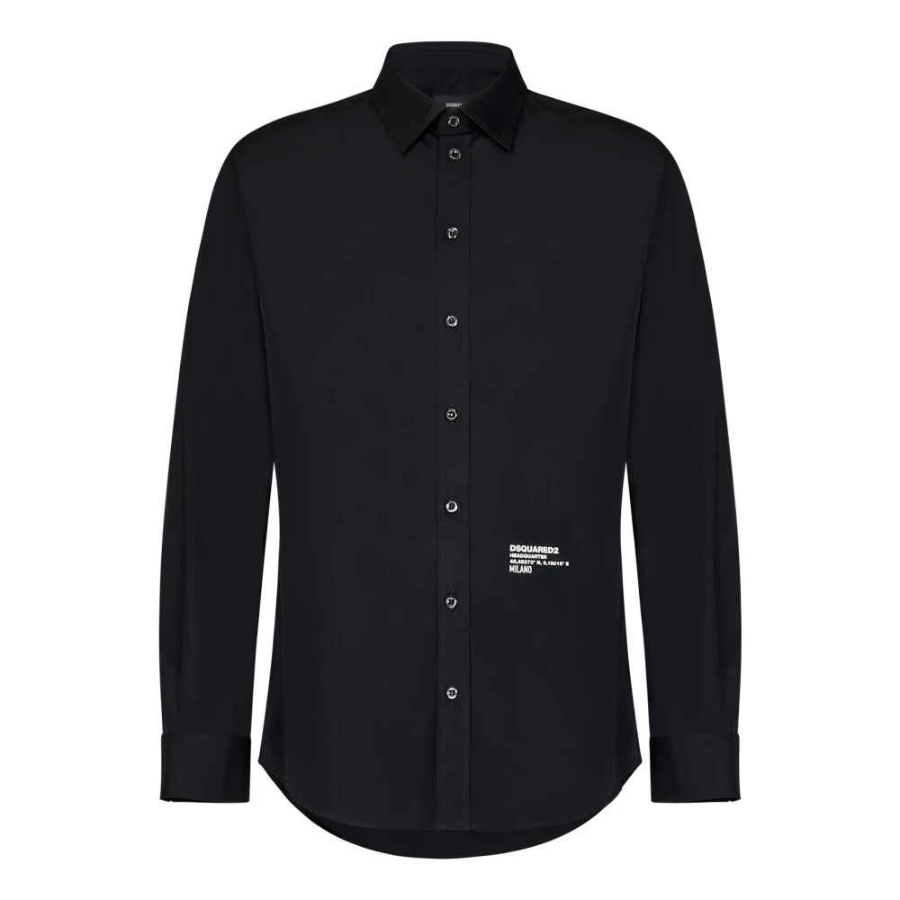 Dsquared2 Zwarte Katoenen Poplin Shirt met Lettering Black Heren