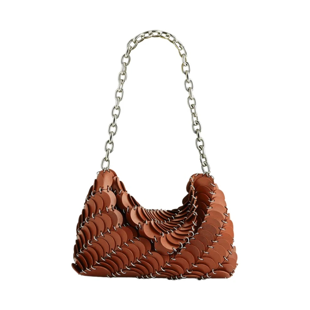 Paco Rabanne Kettingriem Leren Schijf Tas Brown Dames