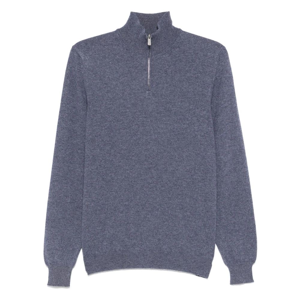 Fedeli Luxe Cashmere Half-Zip Gebreide kleding Blue Heren