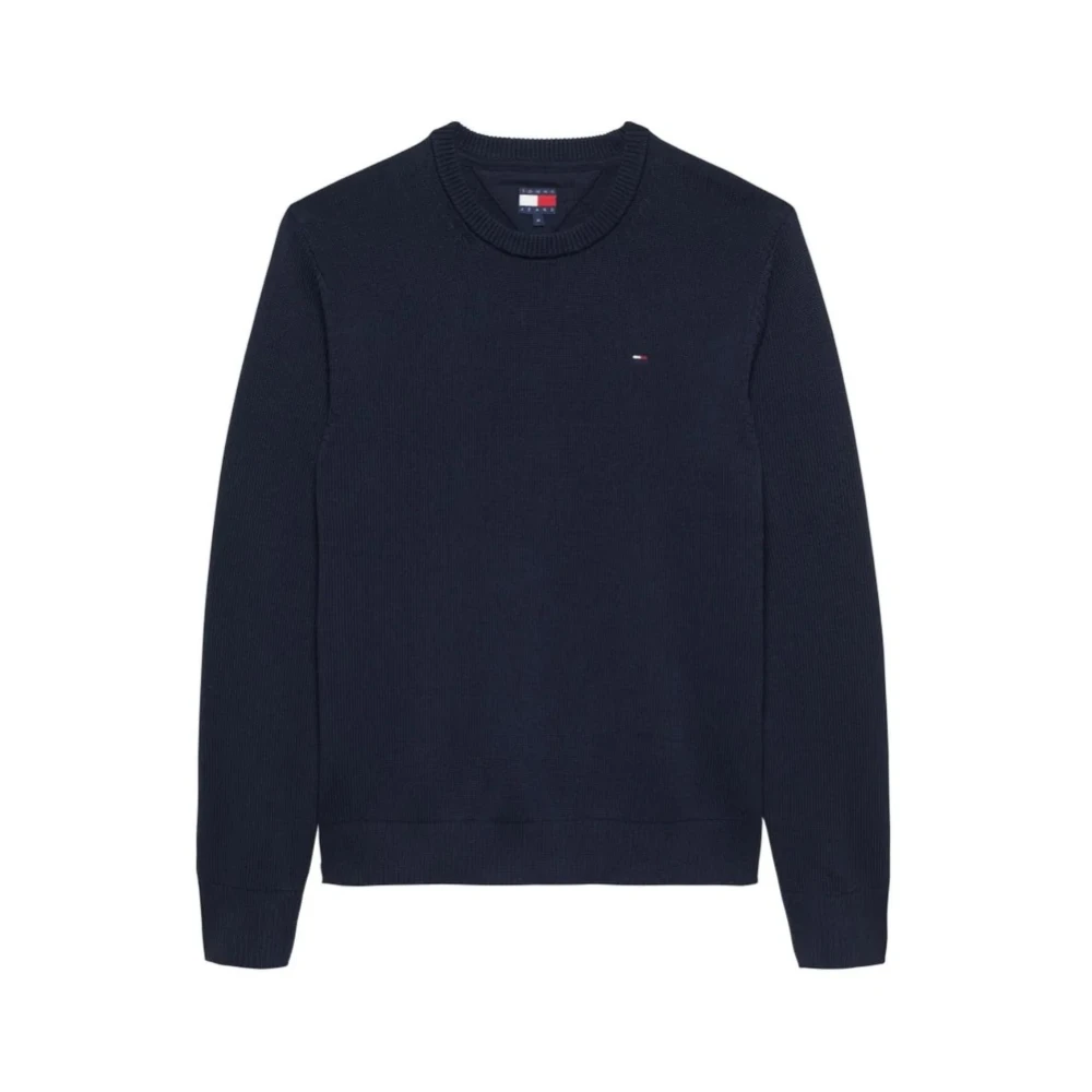 Tommy Jeans Men's Blue Crew Neck Slim Jumper - Round-Neck Knitwear - Xs - Knitwear