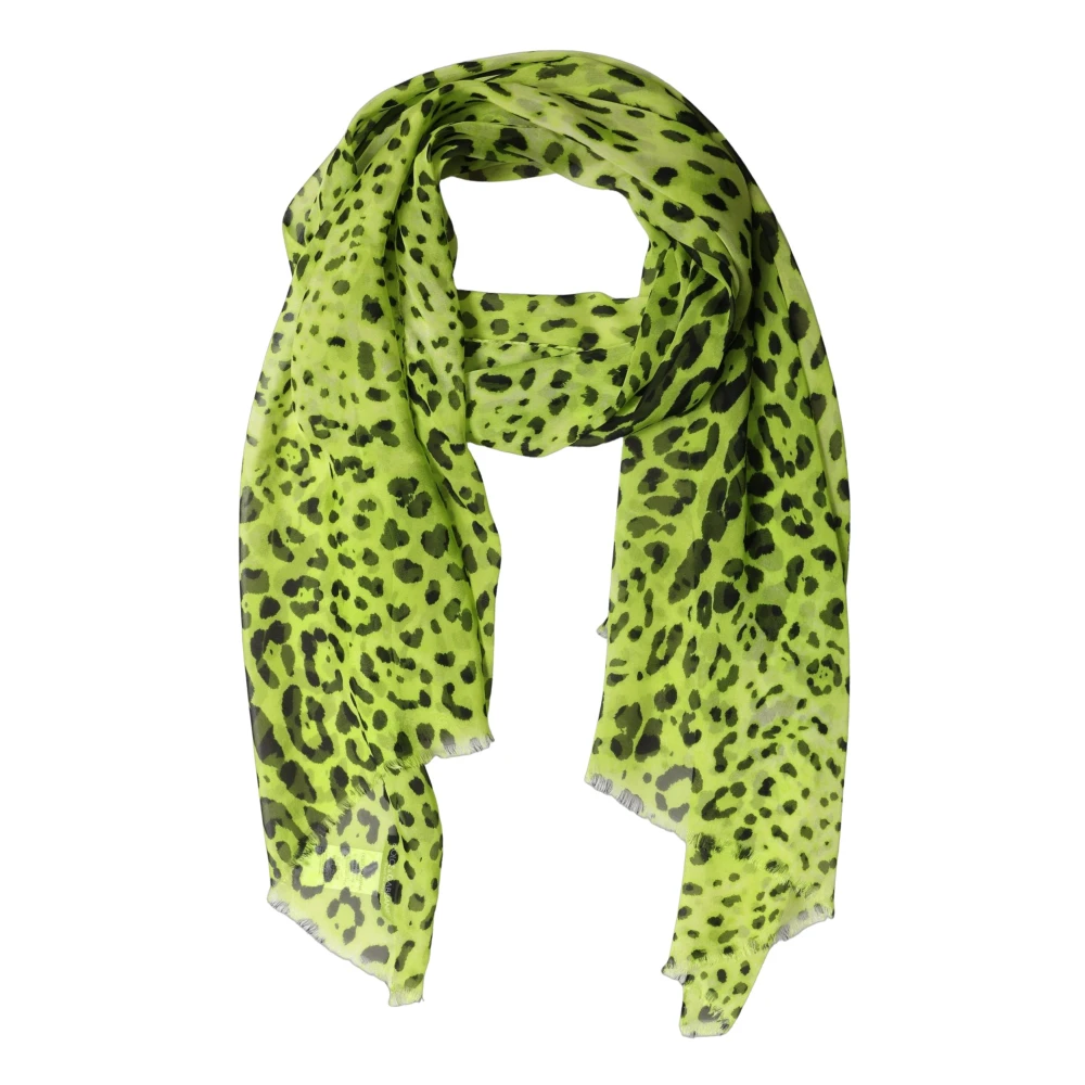 Dolce & Gabbana Green Leopard Print Silk Shawl Stole Scarf - Image 2